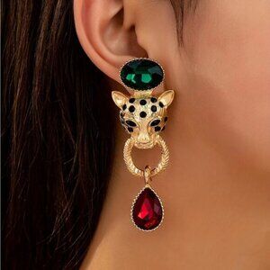 Last One! CHIC Goddess Lioness Gold Statement Earrings Drop Dangle